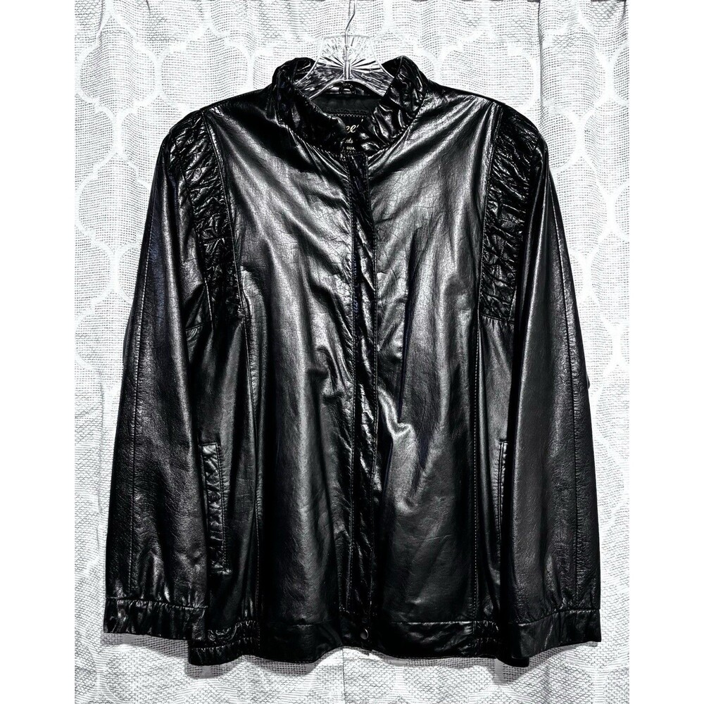 Vintage Reed Sportswear Black Leather Jacket Women’s Zip Front Quilted Panels